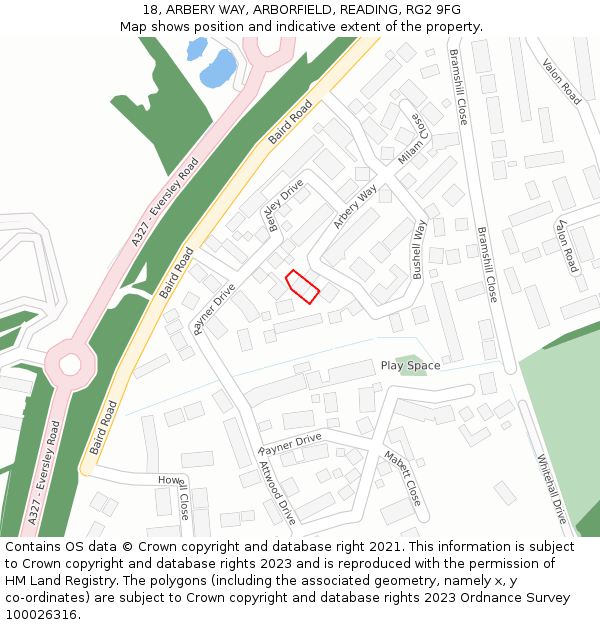 18, ARBERY WAY, ARBORFIELD, READING, RG2 9FG: Location map and indicative extent of plot