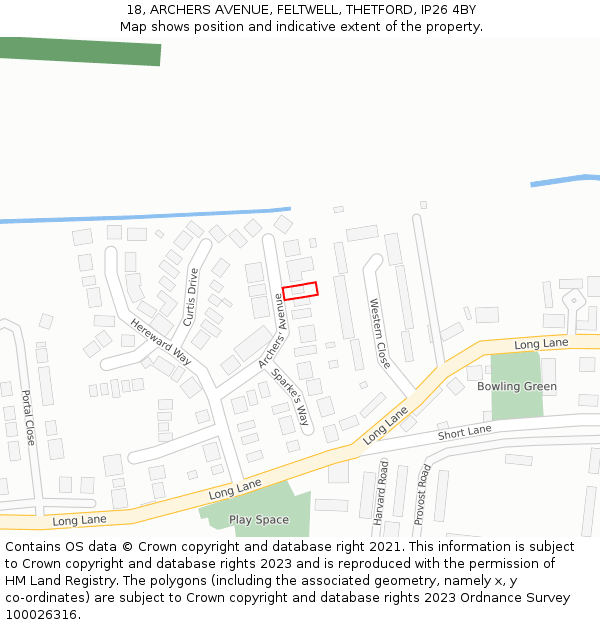 18, ARCHERS AVENUE, FELTWELL, THETFORD, IP26 4BY: Location map and indicative extent of plot