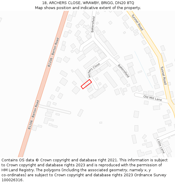 18, ARCHERS CLOSE, WRAWBY, BRIGG, DN20 8TQ: Location map and indicative extent of plot