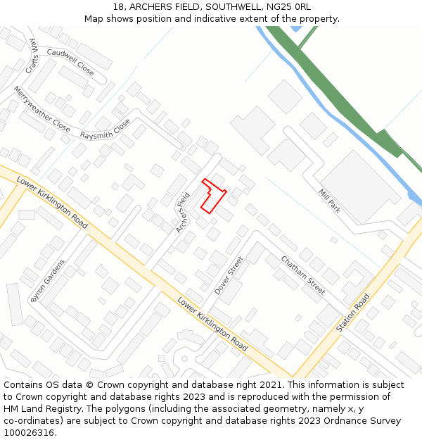 18, ARCHERS FIELD, SOUTHWELL, NG25 0RL: Location map and indicative extent of plot