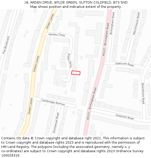 18, ARDEN DRIVE, WYLDE GREEN, SUTTON COLDFIELD, B73 5ND: Location map and indicative extent of plot