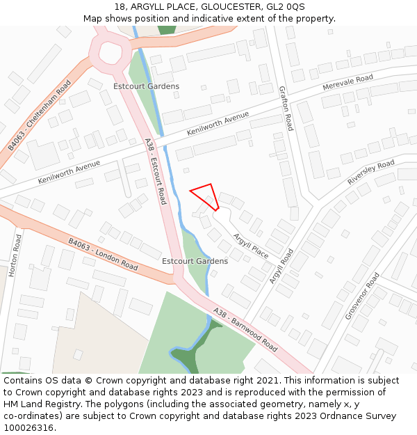 18, ARGYLL PLACE, GLOUCESTER, GL2 0QS: Location map and indicative extent of plot