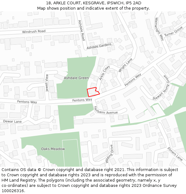 18, ARKLE COURT, KESGRAVE, IPSWICH, IP5 2AD: Location map and indicative extent of plot