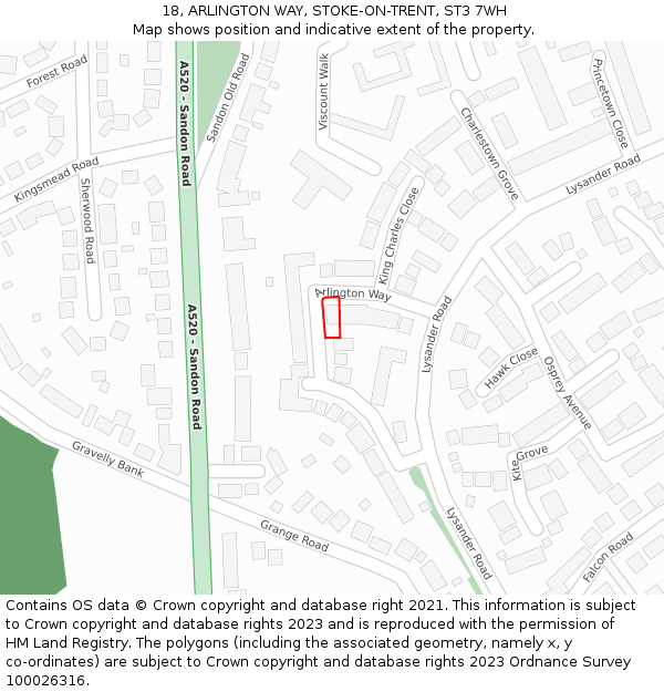 18, ARLINGTON WAY, STOKE-ON-TRENT, ST3 7WH: Location map and indicative extent of plot