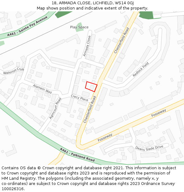 18, ARMADA CLOSE, LICHFIELD, WS14 0GJ: Location map and indicative extent of plot