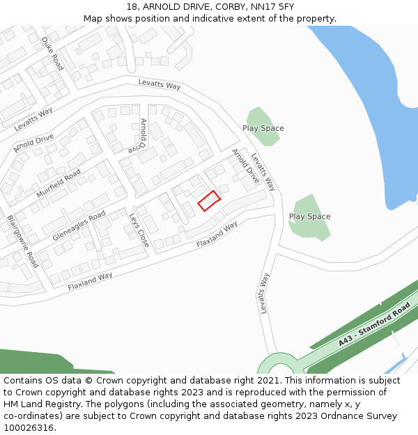 18, ARNOLD DRIVE, CORBY, NN17 5FY: Location map and indicative extent of plot