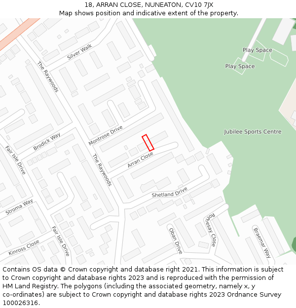 18, ARRAN CLOSE, NUNEATON, CV10 7JX: Location map and indicative extent of plot