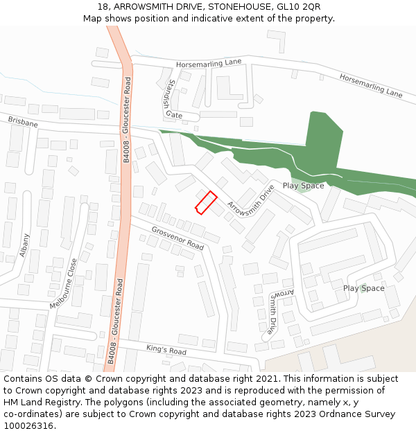 18, ARROWSMITH DRIVE, STONEHOUSE, GL10 2QR: Location map and indicative extent of plot