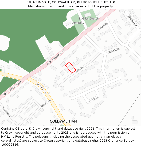18, ARUN VALE, COLDWALTHAM, PULBOROUGH, RH20 1LP: Location map and indicative extent of plot