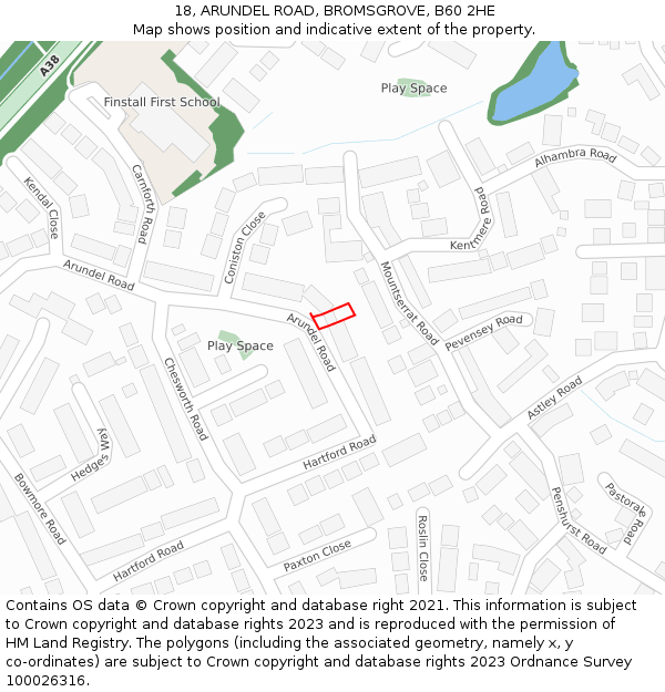 18, ARUNDEL ROAD, BROMSGROVE, B60 2HE: Location map and indicative extent of plot