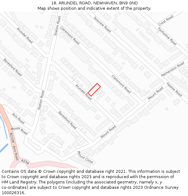 18, ARUNDEL ROAD, NEWHAVEN, BN9 0ND: Location map and indicative extent of plot