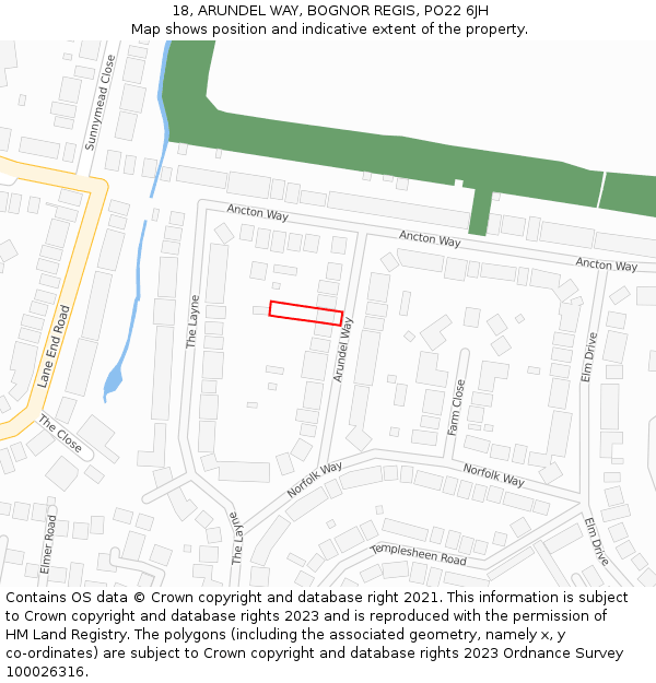 18, ARUNDEL WAY, BOGNOR REGIS, PO22 6JH: Location map and indicative extent of plot