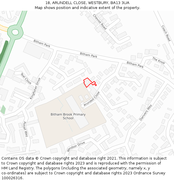 18, ARUNDELL CLOSE, WESTBURY, BA13 3UA: Location map and indicative extent of plot