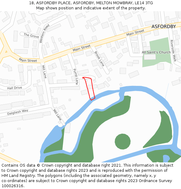 18, ASFORDBY PLACE, ASFORDBY, MELTON MOWBRAY, LE14 3TG: Location map and indicative extent of plot