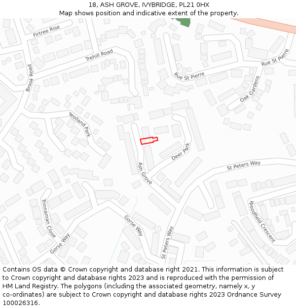 18, ASH GROVE, IVYBRIDGE, PL21 0HX: Location map and indicative extent of plot