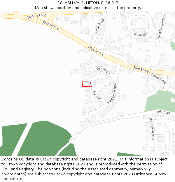 18, ASH VALE, LIFTON, PL16 0LB: Location map and indicative extent of plot