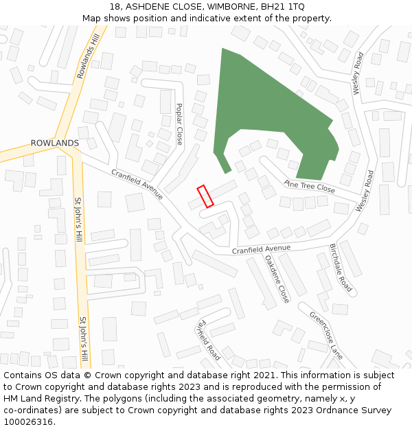 18, ASHDENE CLOSE, WIMBORNE, BH21 1TQ: Location map and indicative extent of plot