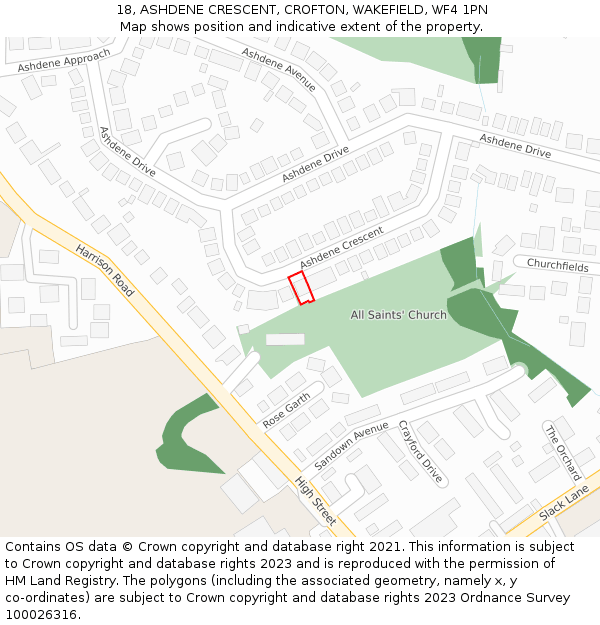 18, ASHDENE CRESCENT, CROFTON, WAKEFIELD, WF4 1PN: Location map and indicative extent of plot