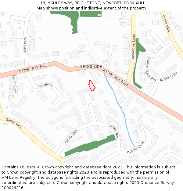 18, ASHLEY WAY, BRIGHSTONE, NEWPORT, PO30 4HH: Location map and indicative extent of plot