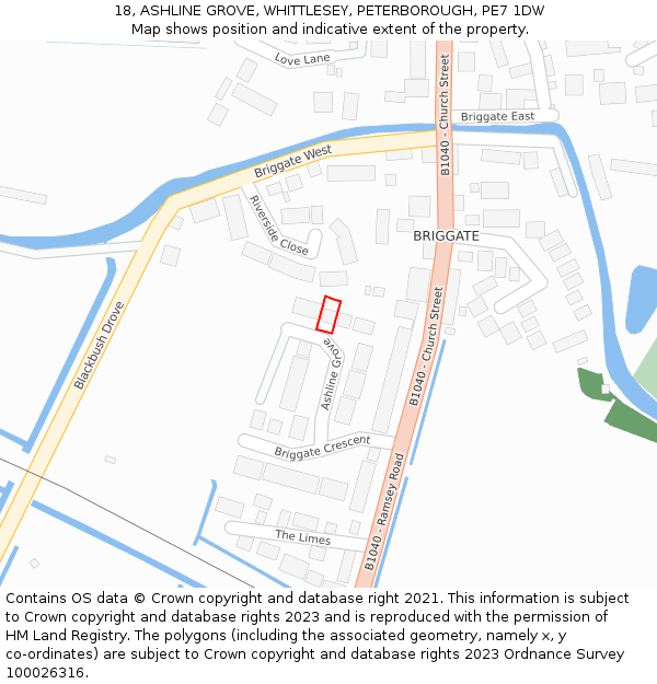 18, ASHLINE GROVE, WHITTLESEY, PETERBOROUGH, PE7 1DW: Location map and indicative extent of plot