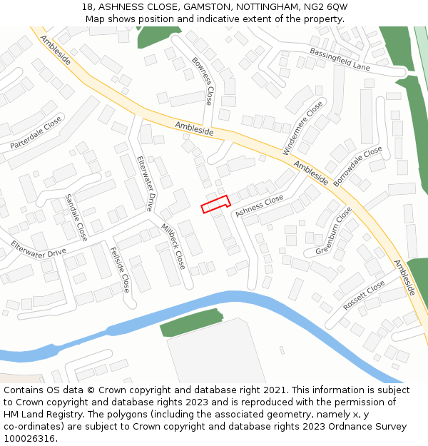 18, ASHNESS CLOSE, GAMSTON, NOTTINGHAM, NG2 6QW: Location map and indicative extent of plot