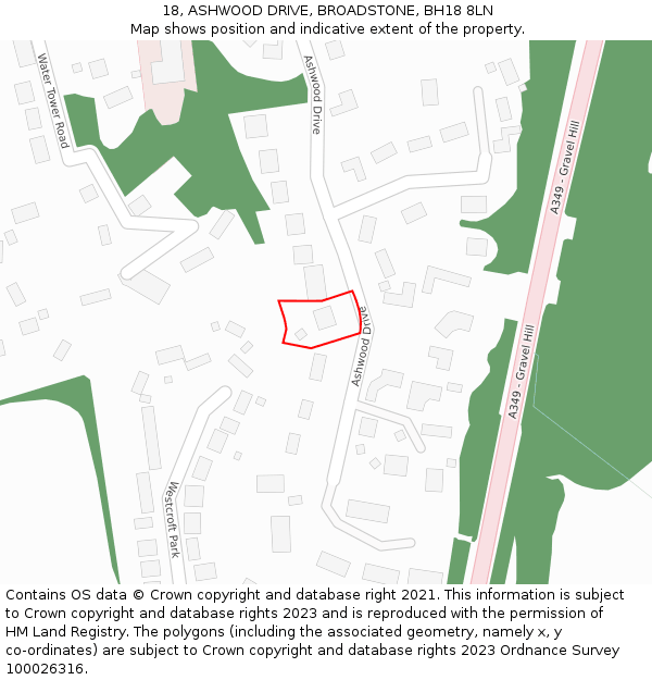 18, ASHWOOD DRIVE, BROADSTONE, BH18 8LN: Location map and indicative extent of plot