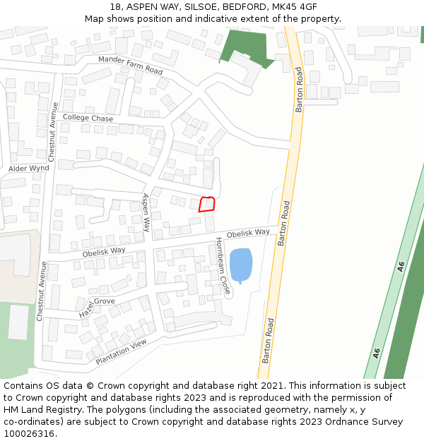 18, ASPEN WAY, SILSOE, BEDFORD, MK45 4GF: Location map and indicative extent of plot