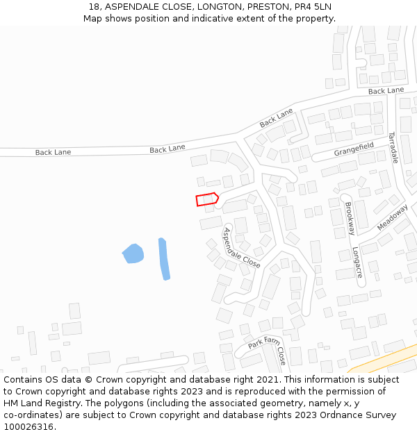 18, ASPENDALE CLOSE, LONGTON, PRESTON, PR4 5LN: Location map and indicative extent of plot