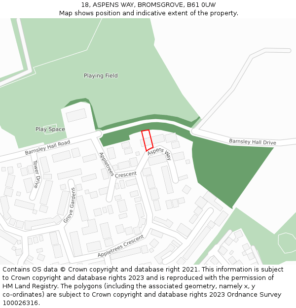 18, ASPENS WAY, BROMSGROVE, B61 0UW: Location map and indicative extent of plot