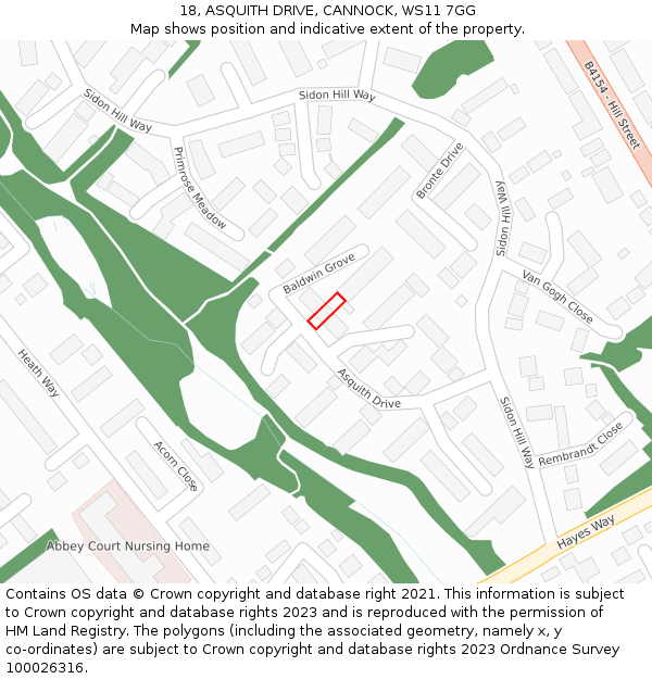 18, ASQUITH DRIVE, CANNOCK, WS11 7GG: Location map and indicative extent of plot