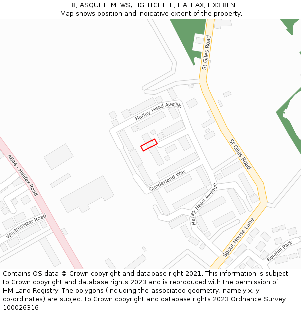 18, ASQUITH MEWS, LIGHTCLIFFE, HALIFAX, HX3 8FN: Location map and indicative extent of plot