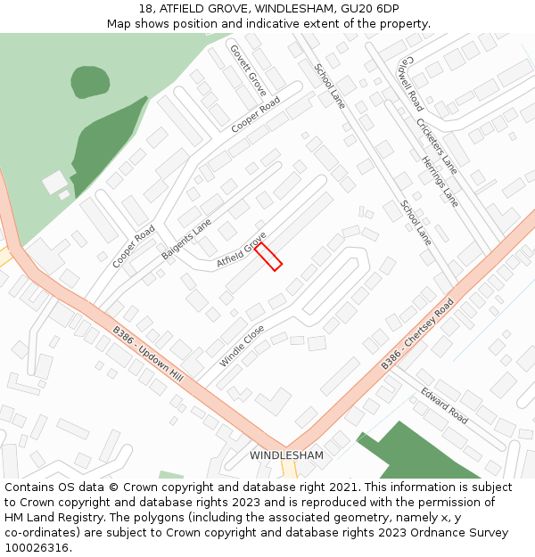 18, ATFIELD GROVE, WINDLESHAM, GU20 6DP: Location map and indicative extent of plot