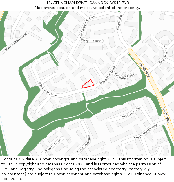 18, ATTINGHAM DRIVE, CANNOCK, WS11 7YB: Location map and indicative extent of plot