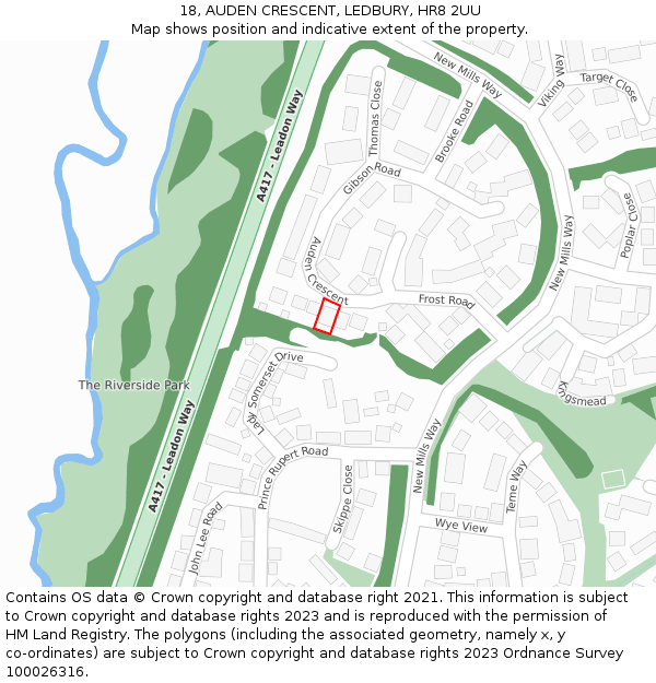 18, AUDEN CRESCENT, LEDBURY, HR8 2UU: Location map and indicative extent of plot