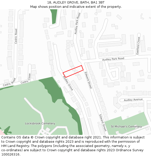 18, AUDLEY GROVE, BATH, BA1 3BT: Location map and indicative extent of plot