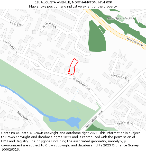 18, AUGUSTA AVENUE, NORTHAMPTON, NN4 0XP: Location map and indicative extent of plot