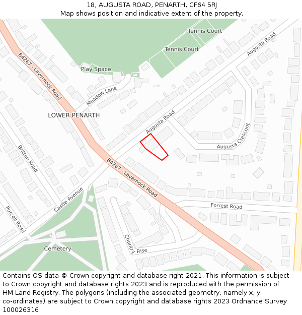 18, AUGUSTA ROAD, PENARTH, CF64 5RJ: Location map and indicative extent of plot