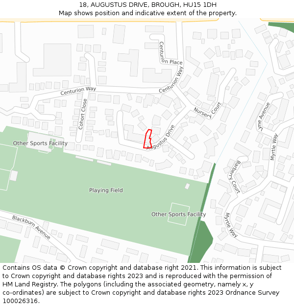 18, AUGUSTUS DRIVE, BROUGH, HU15 1DH: Location map and indicative extent of plot