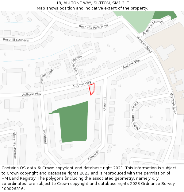 18, AULTONE WAY, SUTTON, SM1 3LE: Location map and indicative extent of plot