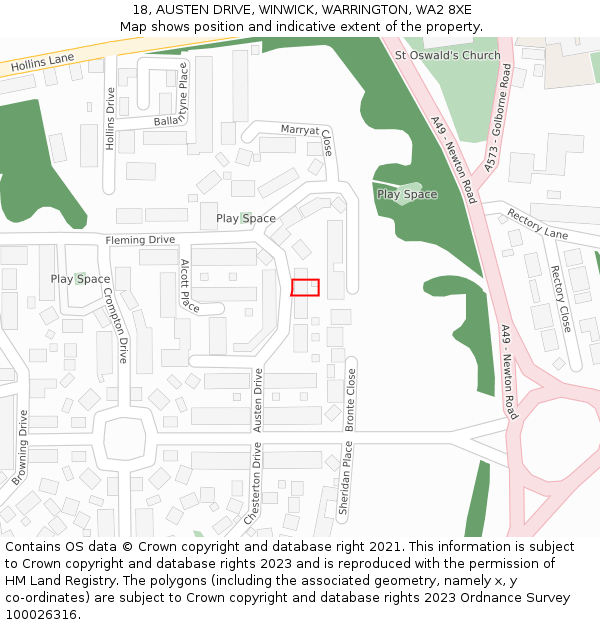 18, AUSTEN DRIVE, WINWICK, WARRINGTON, WA2 8XE: Location map and indicative extent of plot