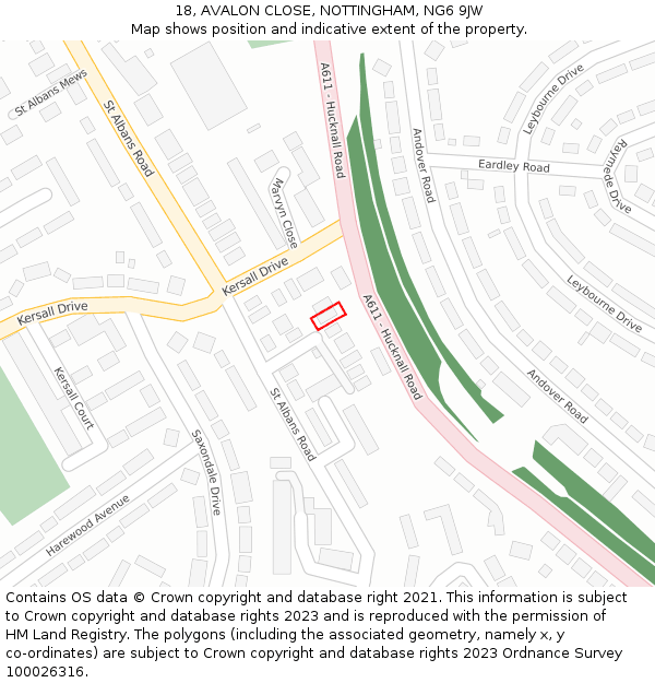 18, AVALON CLOSE, NOTTINGHAM, NG6 9JW: Location map and indicative extent of plot