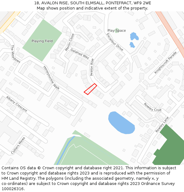 18, AVALON RISE, SOUTH ELMSALL, PONTEFRACT, WF9 2WE: Location map and indicative extent of plot