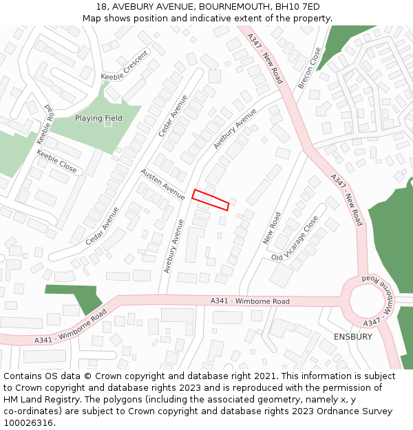 18, AVEBURY AVENUE, BOURNEMOUTH, BH10 7ED: Location map and indicative extent of plot