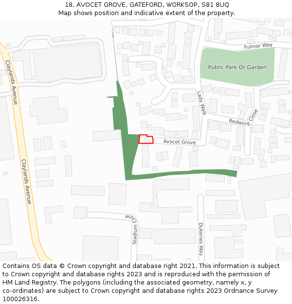 18, AVOCET GROVE, GATEFORD, WORKSOP, S81 8UQ: Location map and indicative extent of plot