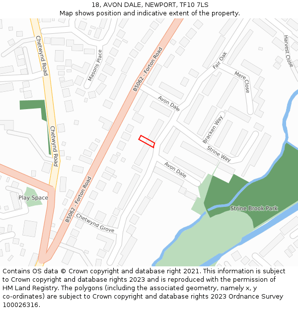 18, AVON DALE, NEWPORT, TF10 7LS: Location map and indicative extent of plot