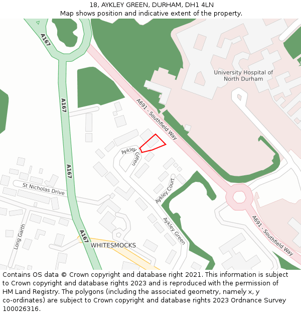 18, AYKLEY GREEN, DURHAM, DH1 4LN: Location map and indicative extent of plot