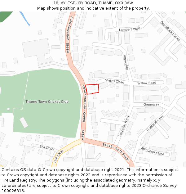 18, AYLESBURY ROAD, THAME, OX9 3AW: Location map and indicative extent of plot