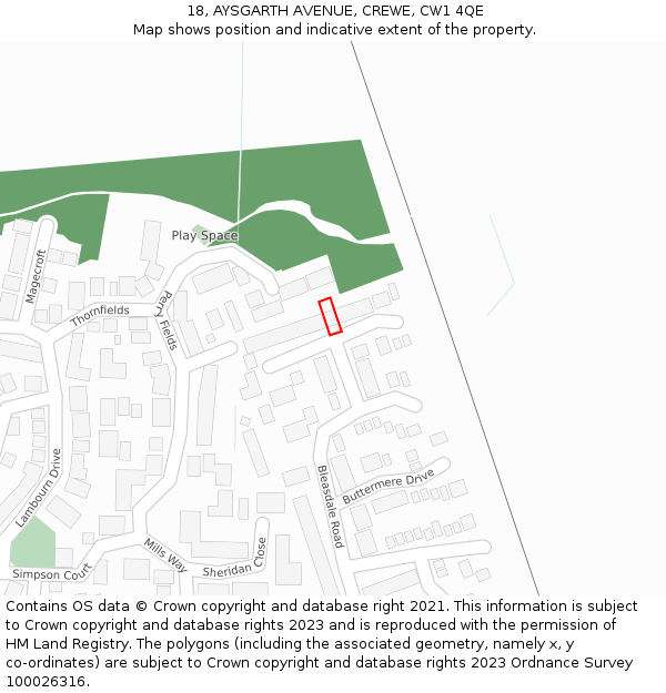 18, AYSGARTH AVENUE, CREWE, CW1 4QE: Location map and indicative extent of plot