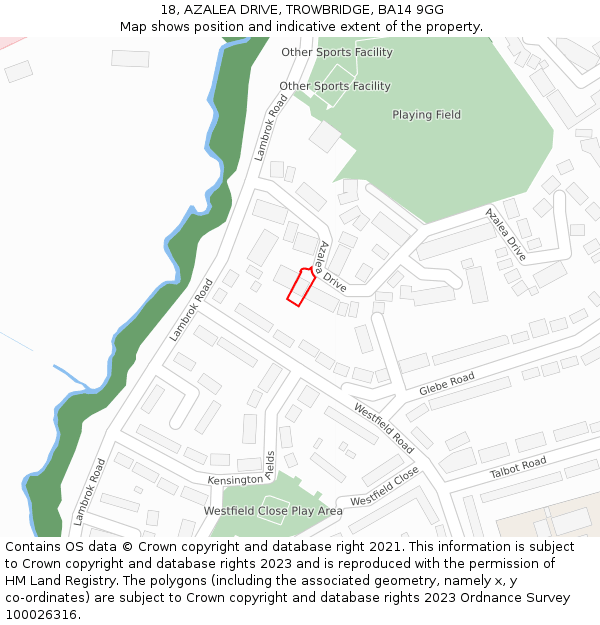 18, AZALEA DRIVE, TROWBRIDGE, BA14 9GG: Location map and indicative extent of plot