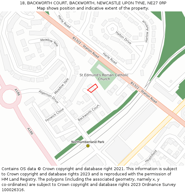 18, BACKWORTH COURT, BACKWORTH, NEWCASTLE UPON TYNE, NE27 0RP: Location map and indicative extent of plot